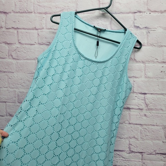 NWOT Melissa Paige Turquoise Maxi Flapper Dress Size M Sleeveless Eyelets Fringe - Picture 2 of 10